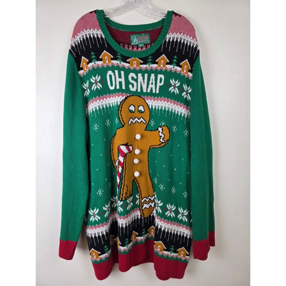 Ugly Christmas Sweater Mens 3XLT Green Gingerbread Man Bite Me Holiday Party - Picture 1 of 13